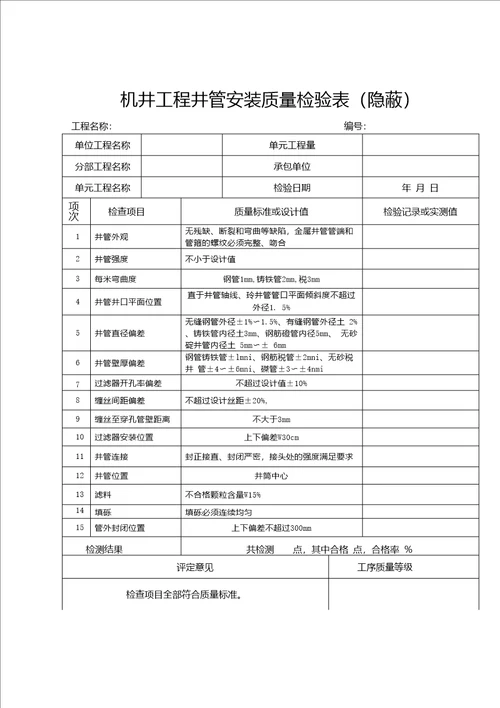 土地整理质量评定表