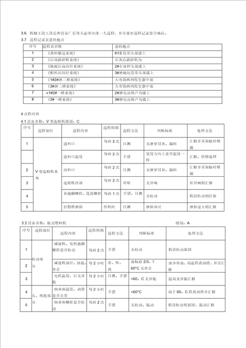 中建材水泥分厂生产设备巡检标准书