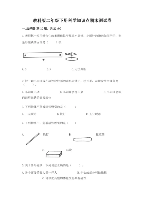 教科版二年级下册科学知识点期末测试卷含答案（研优卷）.docx