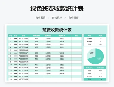 绿色班费收款统计表