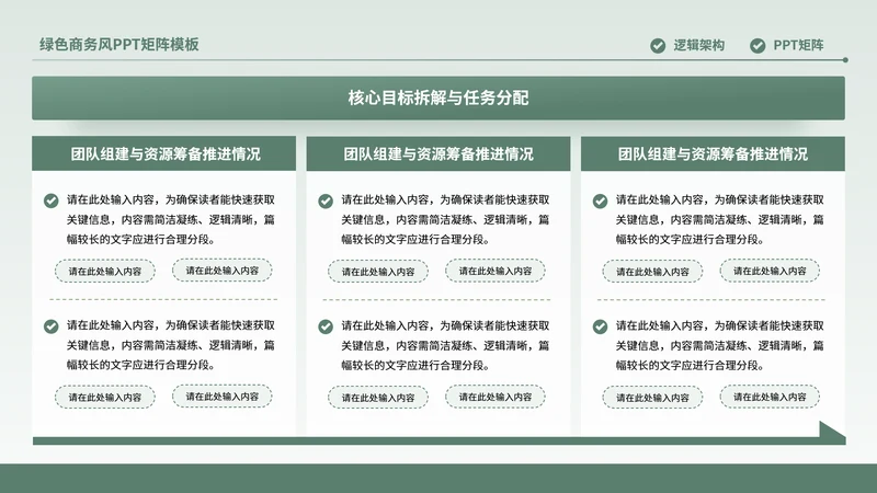 绿色商务风3项矩阵PPT单页