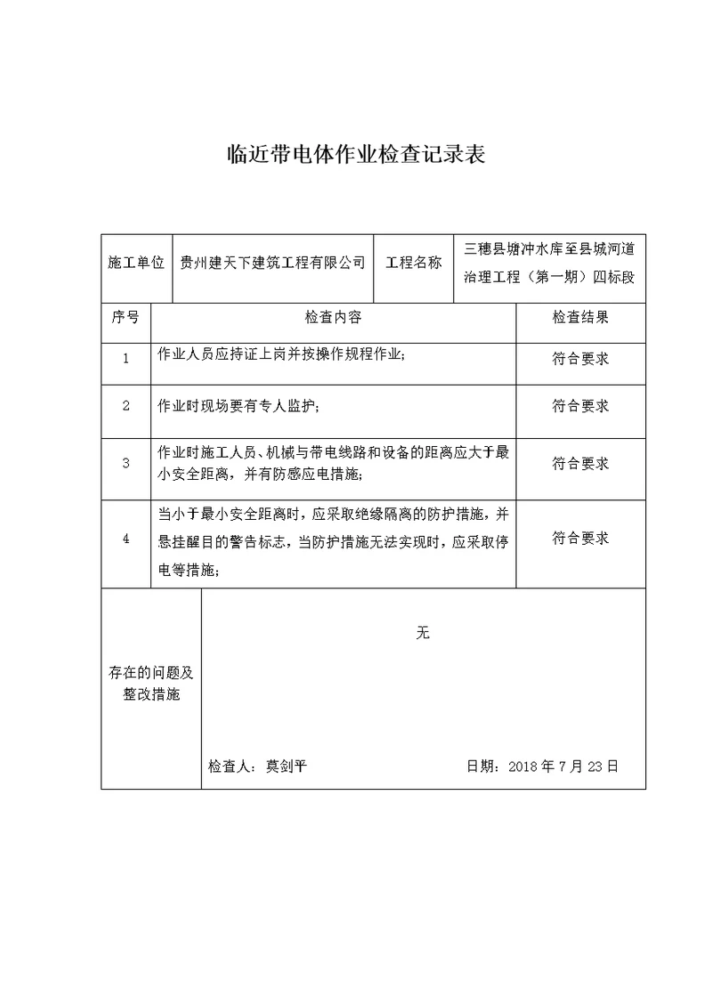 4.2.15临近带电体作业检查记录表