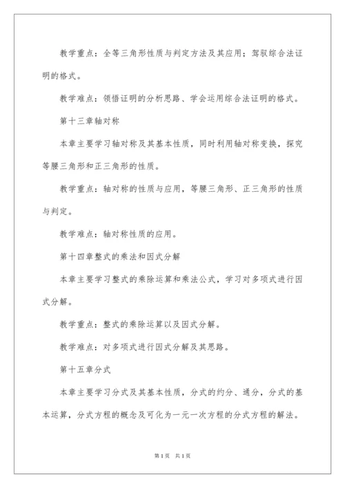 2022八年级第一学期数学教学工作计划.docx