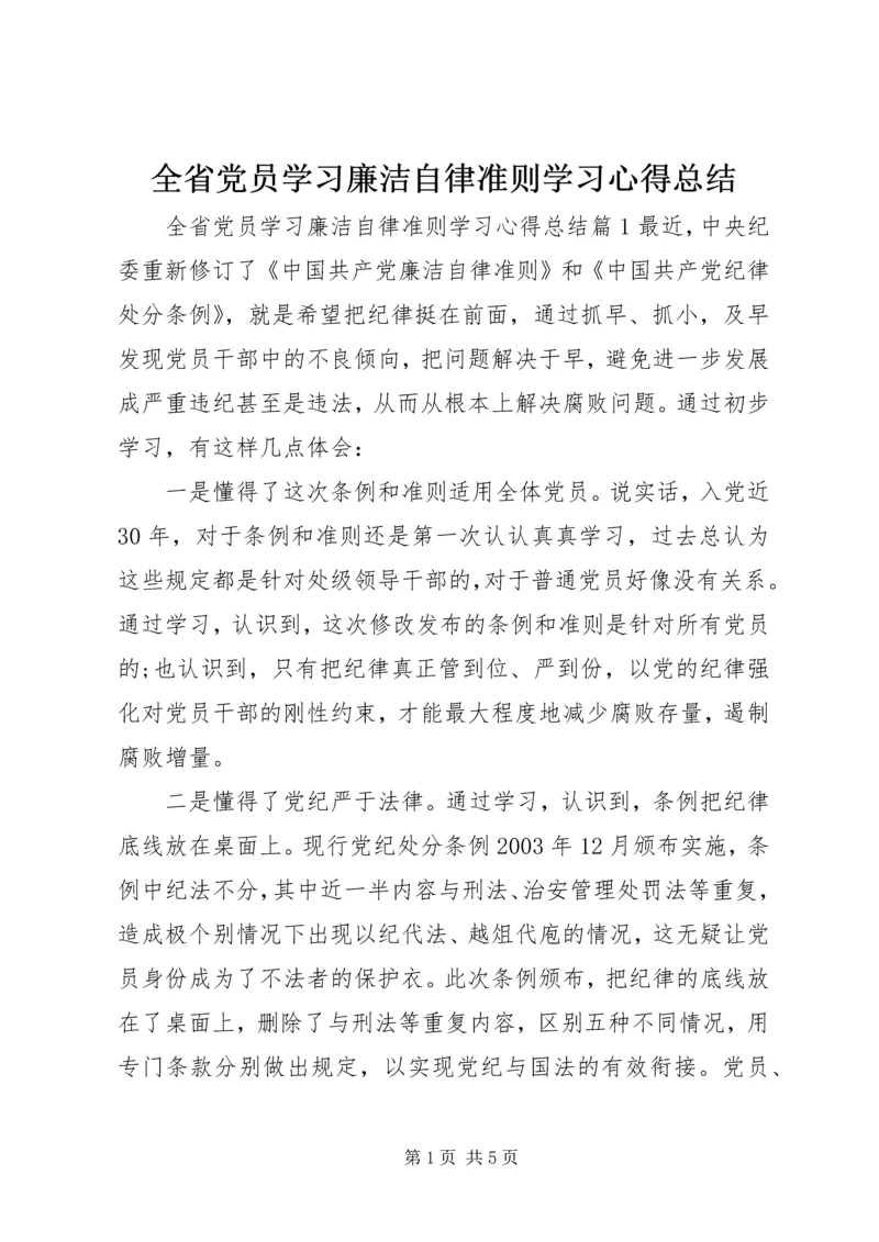 全省党员学习廉洁自律准则学习心得总结.docx