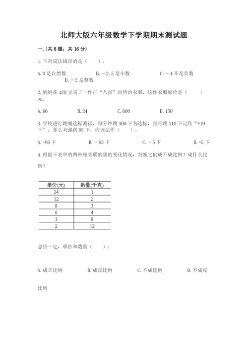 北师大版六年级数学下学期期末测试题及完整答案【全国通用】.docx