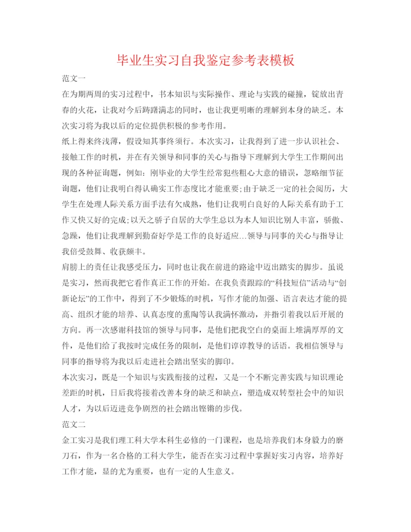 精编毕业生实习自我鉴定参考表模板.docx