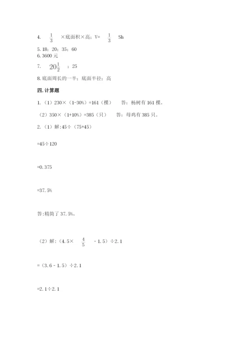 苏教版六年级下册数学期中测试卷含完整答案【名师系列】.docx