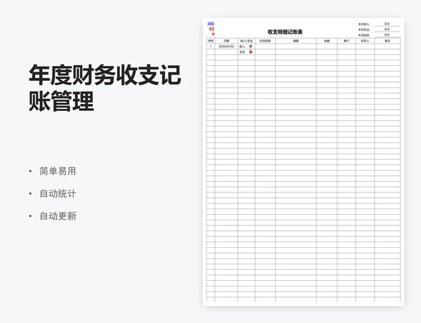 年度财务收支记账管理