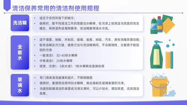 蓝紫色简约插画保洁实操培训PPT模板