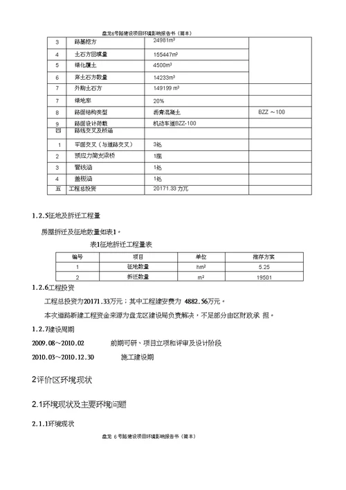 项目管理盘龙号路建设项目环境影响报告书