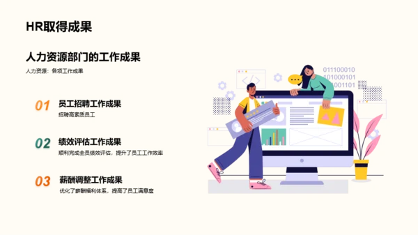 橙色插画人力资源行政年终总结PPT模板