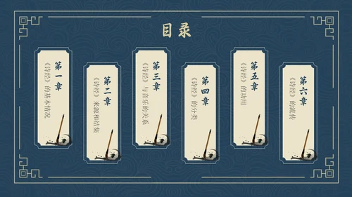 蓝色简约风诗经学习课堂课件PPT模板国学