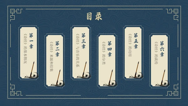 蓝色简约风诗经学习课堂课件PPT模板国学