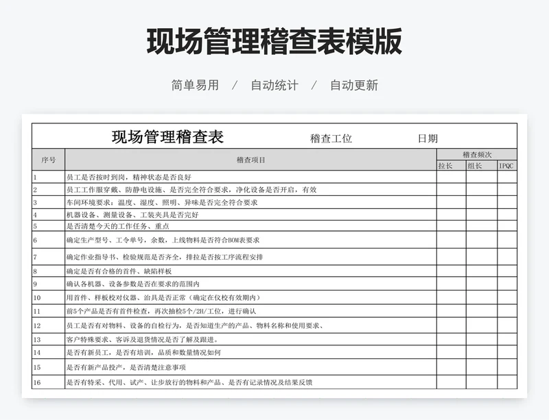现场管理稽查表模版