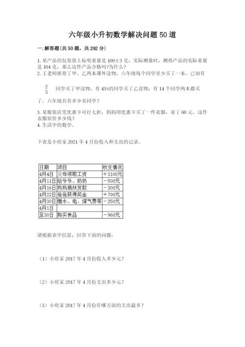 六年级小升初数学解决问题50道（考点精练）.docx
