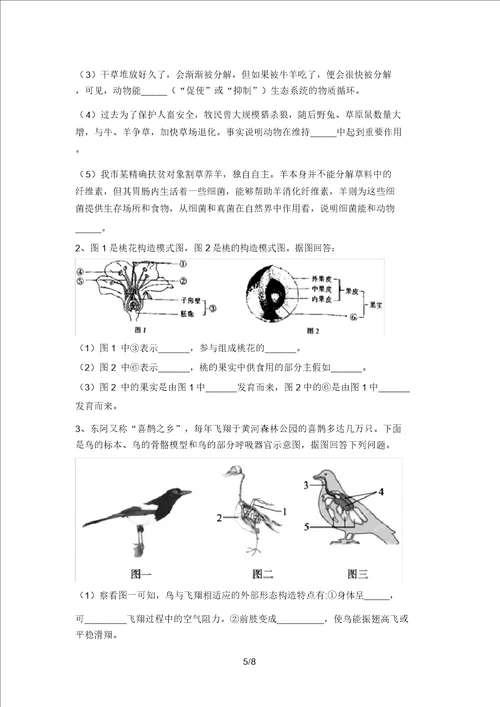 2021年苏教版八年级生物上册期末试卷带答案