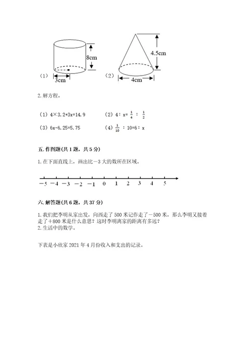 小学毕业会考数学试卷附参考答案（考试直接用）