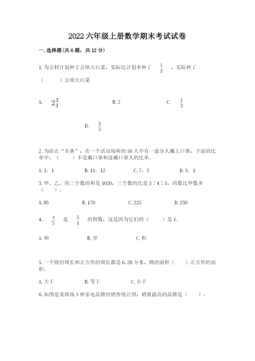 2022六年级上册数学期末考试试卷及答案（有一套）.docx