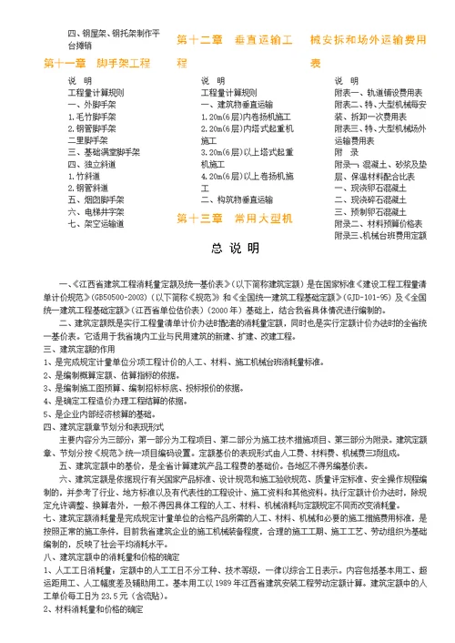 江西省2004年建筑工程消耗量定额及统一基价表