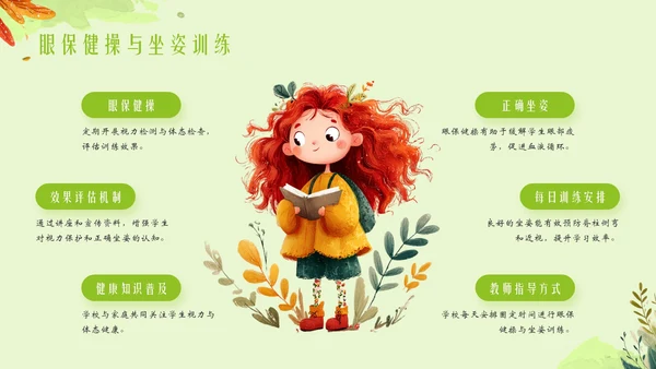 绿色插画风小学校园活动PPT模板