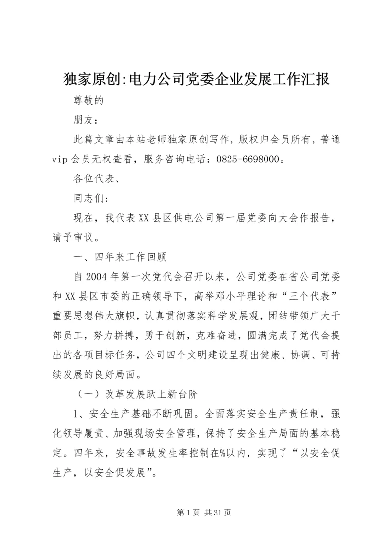 独家原创-电力公司党委企业发展工作汇报.docx