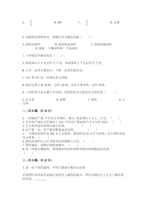 河南省平顶山市六年级下册数学期末测试卷（精选题）.docx