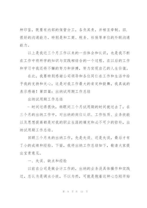 试用期出纳个人工作总结(多篇).docx