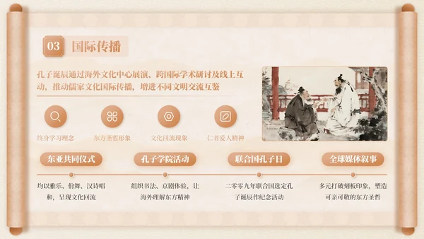 米色中国风孔子诞辰主题班会PPT模板
