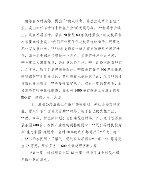 村支部书记先进个人事迹材料优秀村支书先进事迹