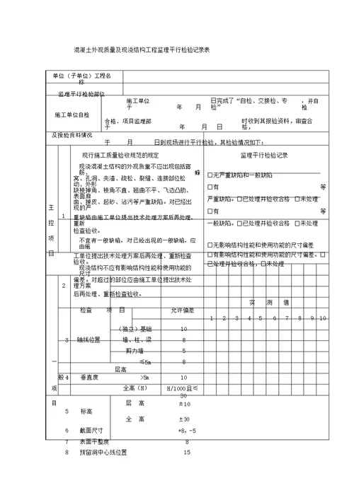 监理平行检查记录表