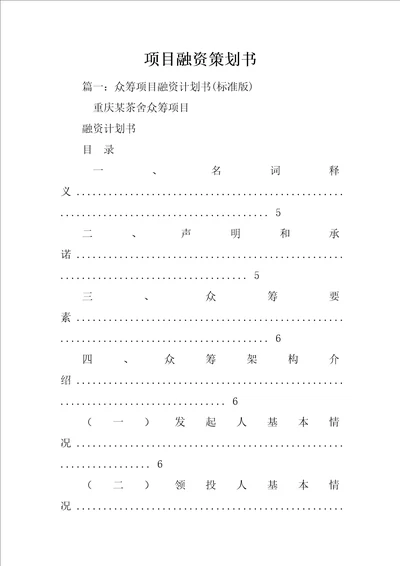 项目融资策划书