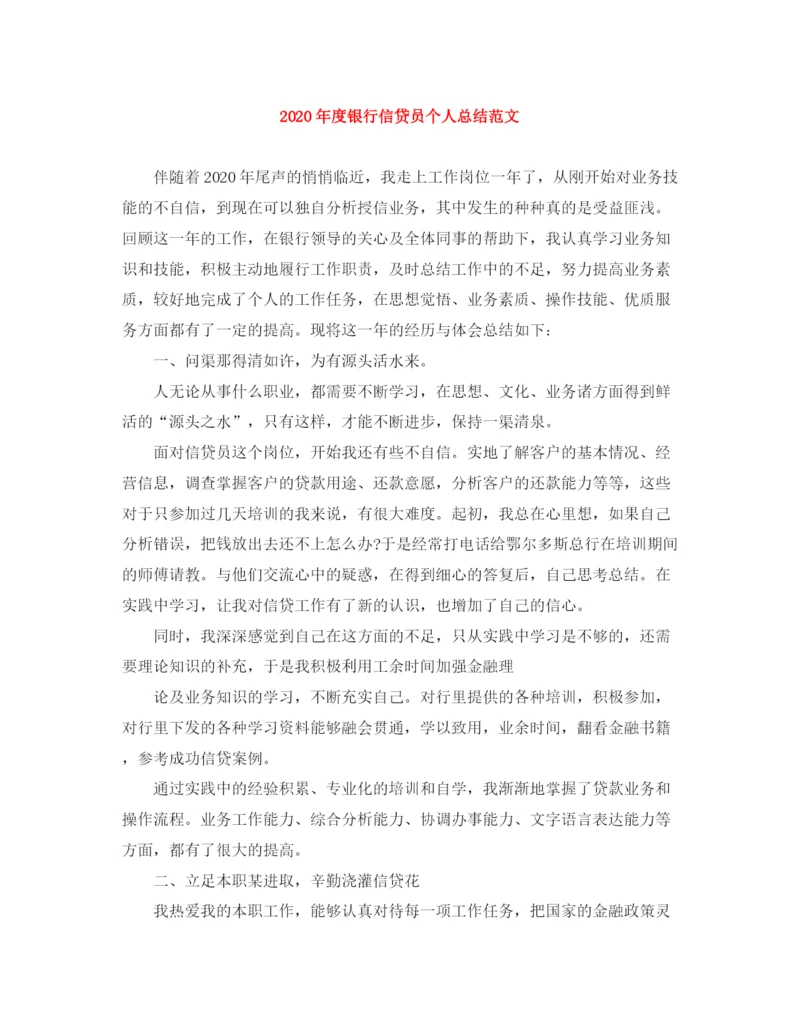 精编之年度银行信贷员个人总结范文.docx