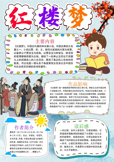 红楼梦小报读书阅读手抄报读书四大名著电子小报