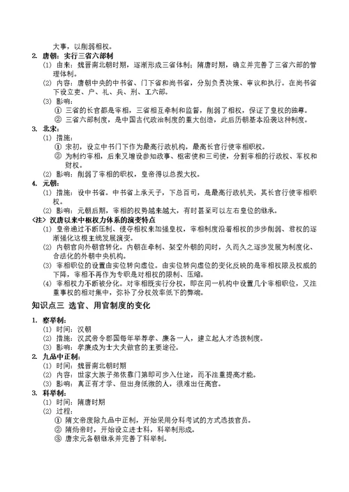 高中历史必修一知识点总结