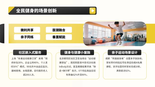 黑黄色商务风全民健身宣传PPT