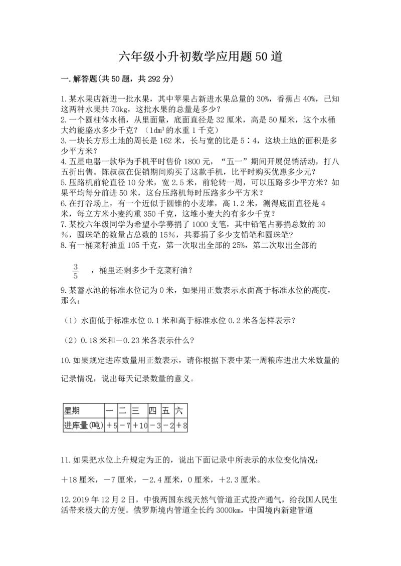 六年级小升初数学应用题50道含完整答案【名校卷】.docx