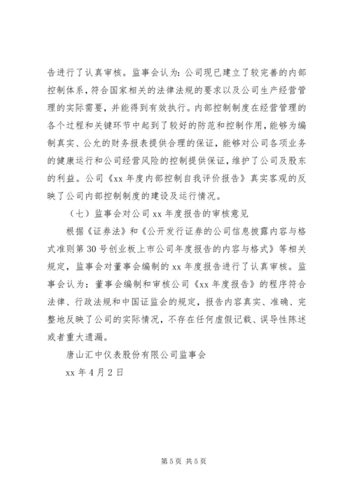 唐山汇中股份XX年度监事会工作报告.docx