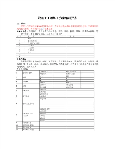 混凝土工程施工方案编制要点