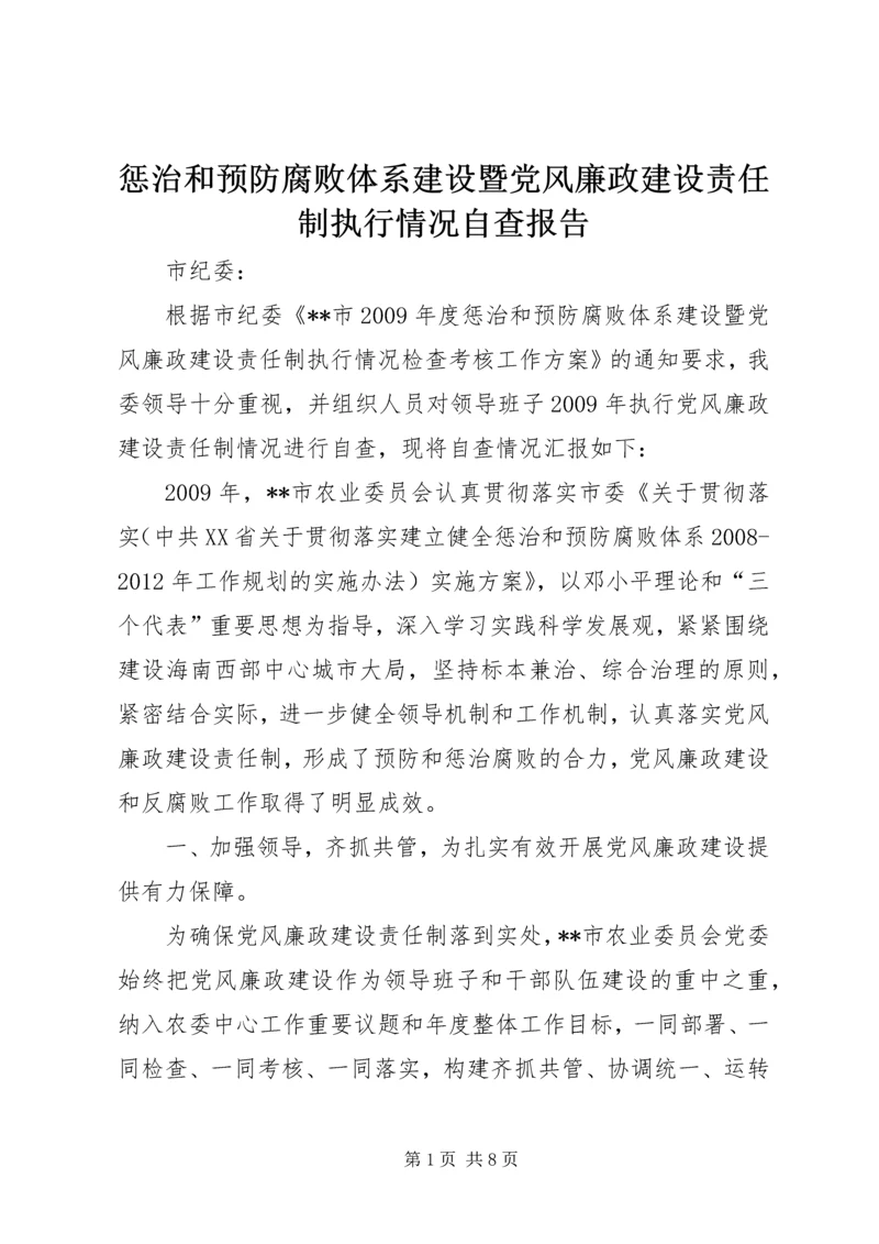 惩治和预防腐败体系建设暨党风廉政建设责任制执行情况自查报告.docx