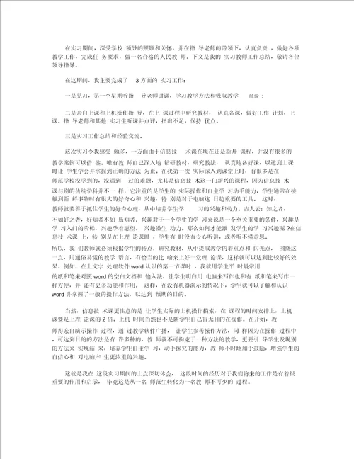 教师实习个人工作总结