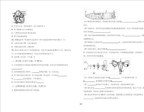 最新初中七年级生物上册期末摸底考试及答案