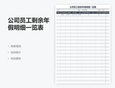 公司员工剩余年假明细一览表
