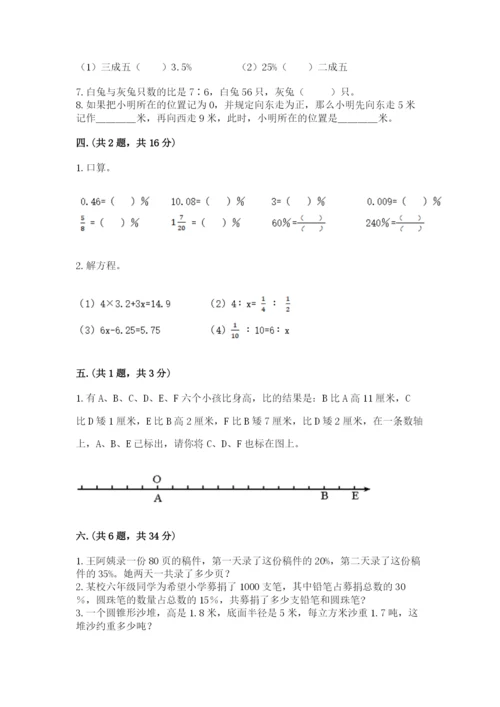 小学六年级数学期末自测题带答案（预热题）.docx