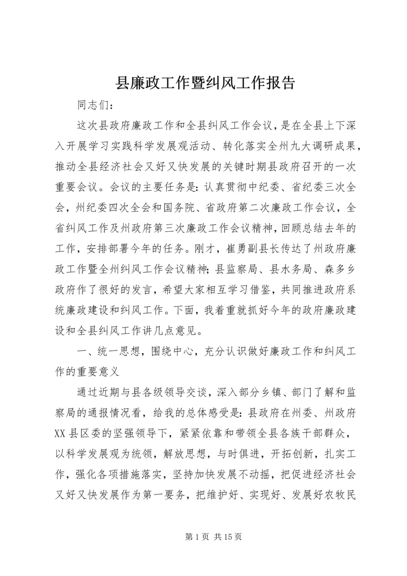 县廉政工作暨纠风工作报告.docx