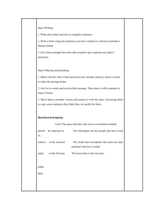 Module 10 Australia 模块表格式教案（5课时）