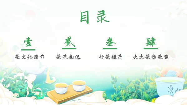 绿色国潮风少儿茶艺培训课件员工培训ppt