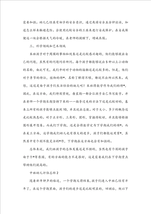 中班幼儿评估总结5篇