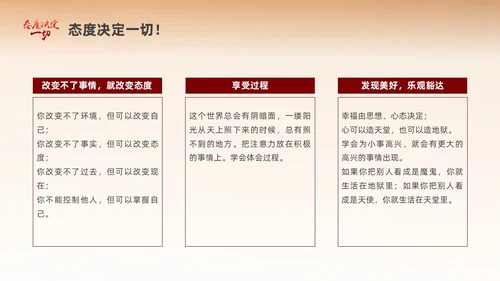 黄色励志插画风格态度决定一切心态培训课件PPT情绪管理