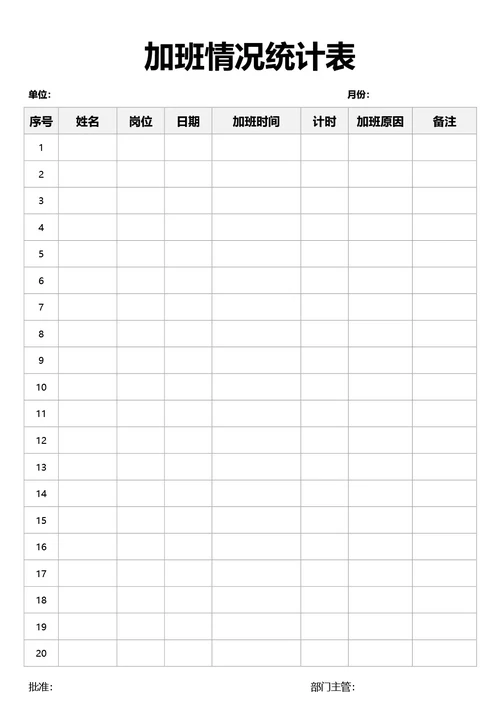 简约风通用加班情况统计表