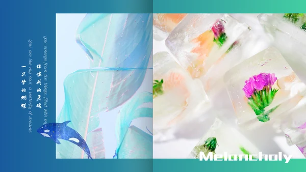 高端水彩原宿风英文翻页创意通用PPT模板